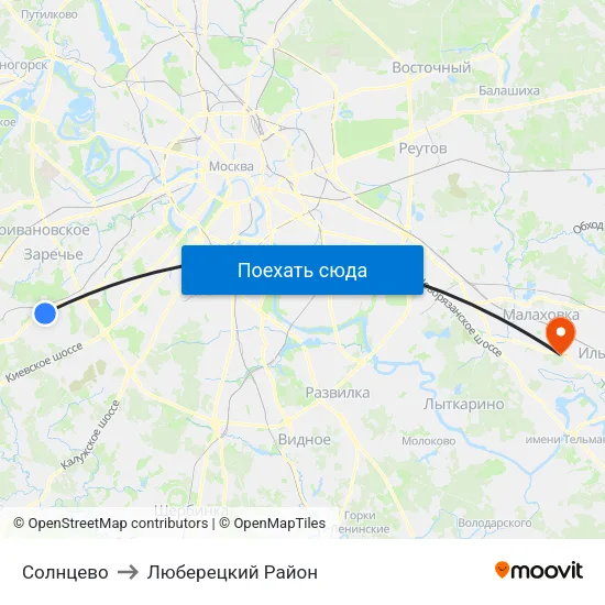 Солнцево to Люберецкий Район map