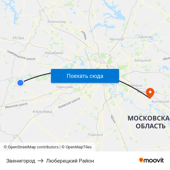 Звенигород to Люберецкий Район map