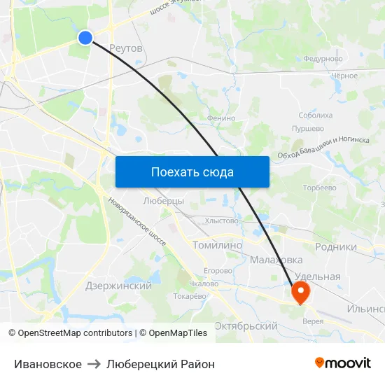 Ивановское to Люберецкий Район map