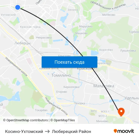 Косино-Ухтомский to Люберецкий Район map