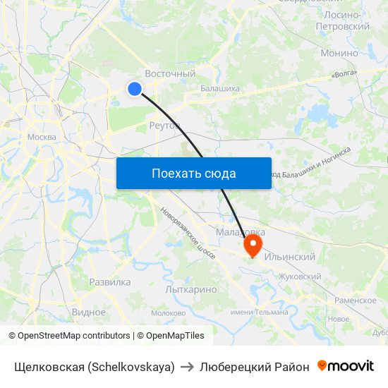 Щелковская (Schelkovskaya) to Люберецкий Район map