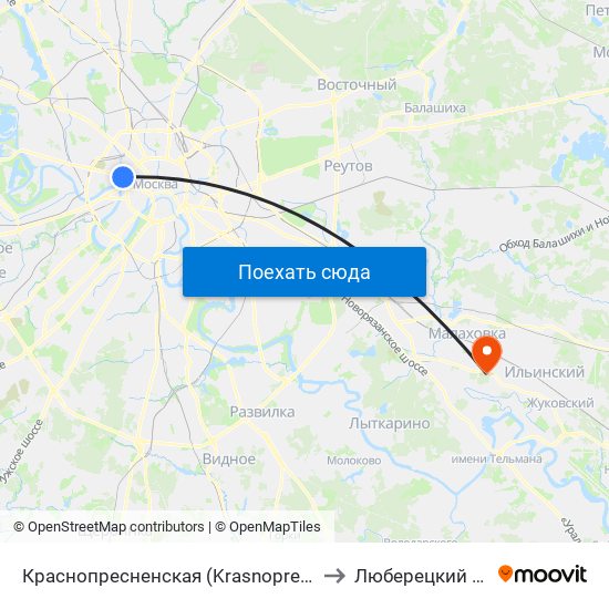 Краснопресненская (Krasnopresnenskaya) to Люберецкий Район map