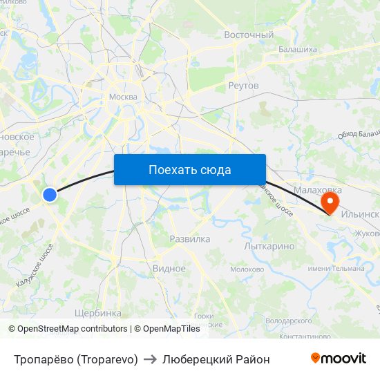 Тропарёво (Troparevo) to Люберецкий Район map