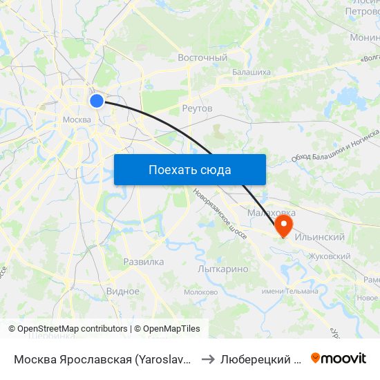 Москва Ярославская (Yaroslavsky Station) to Люберецкий Район map