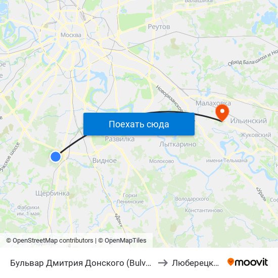 Бульвар Дмитрия Донского (Bulvar Dmitriya Donskogo) to Люберецкий Район map