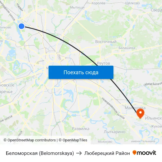 Беломорская (Belomorskaya) to Люберецкий Район map