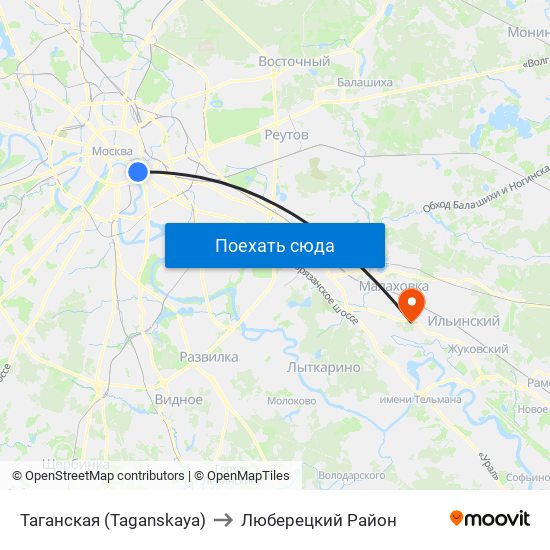 Таганская (Taganskaya) to Люберецкий Район map