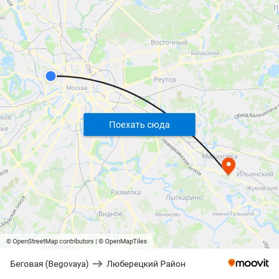 Беговая (Begovaya) to Люберецкий Район map