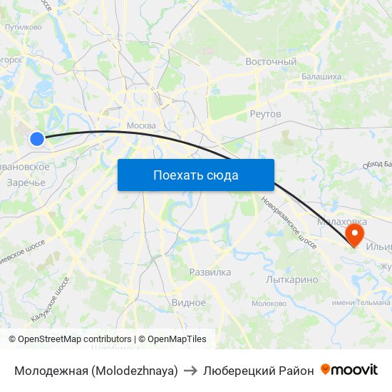 Молодежная (Molodezhnaya) to Люберецкий Район map