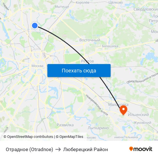 Отрадное (Otradnoe) to Люберецкий Район map