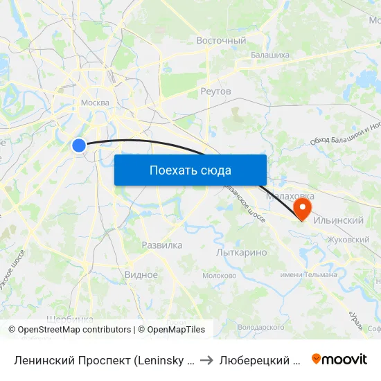 Ленинский Проспект (Leninsky Prospekt) to Люберецкий Район map
