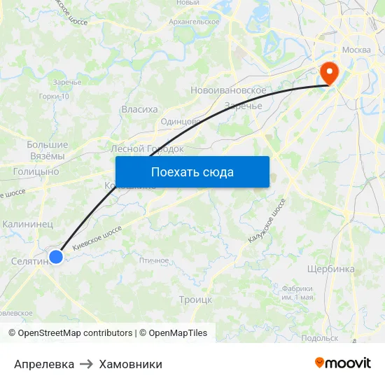 Апрелевка to Хамовники map