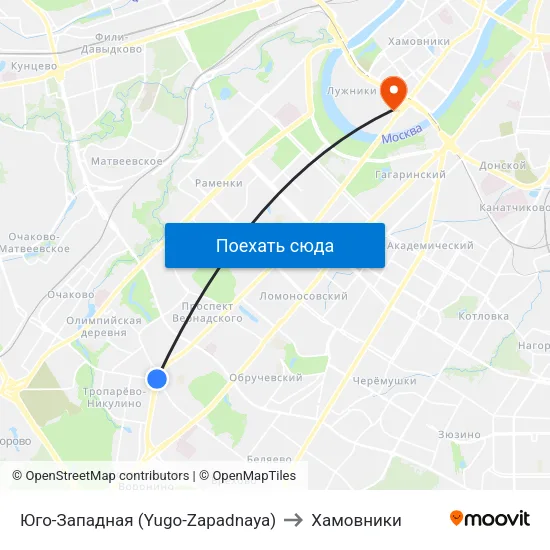 Юго-Западная (Yugo-Zapadnaya) to Хамовники map