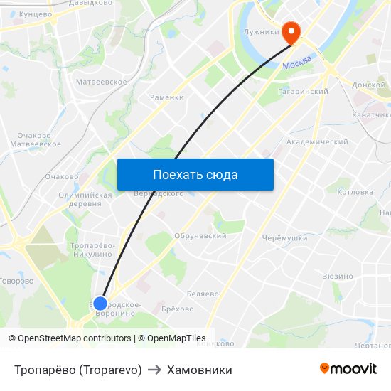 Тропарёво (Troparevo) to Хамовники map