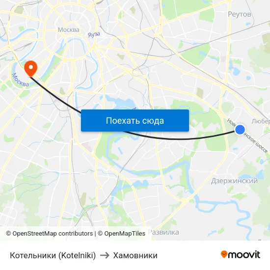 Котельники (Kotelniki) to Хамовники map