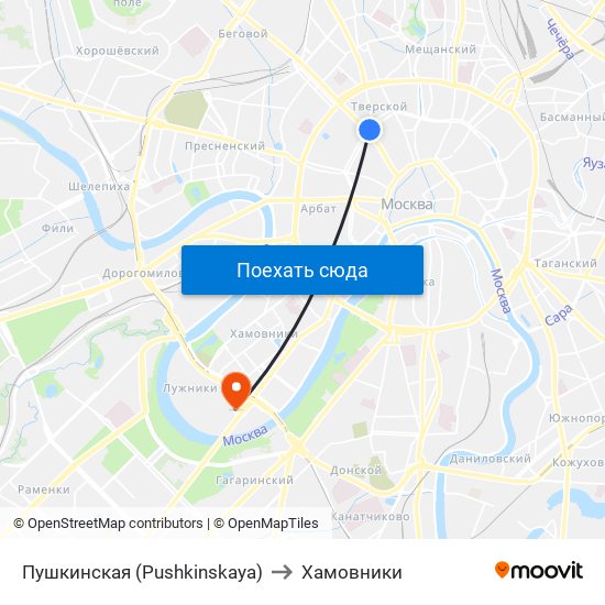 Пушкинская (Pushkinskaya) to Хамовники map
