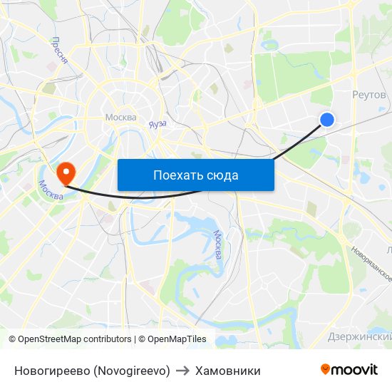 Новогиреево (Novogireevo) to Хамовники map