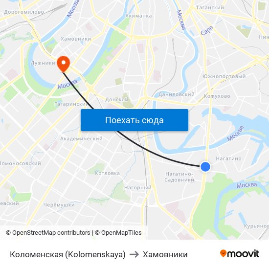 Коломенская (Kolomenskaya) to Хамовники map