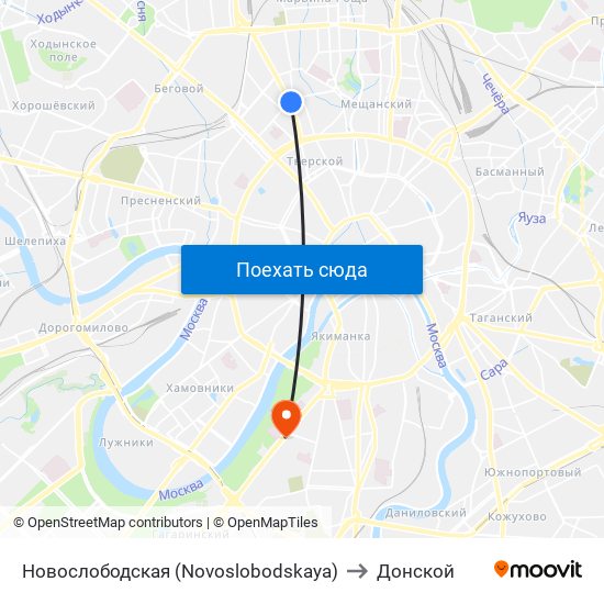 Новослободская (Novoslobodskaya) to Донской map