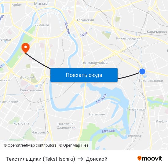 Текстильщики (Tekstilschiki) to Донской map