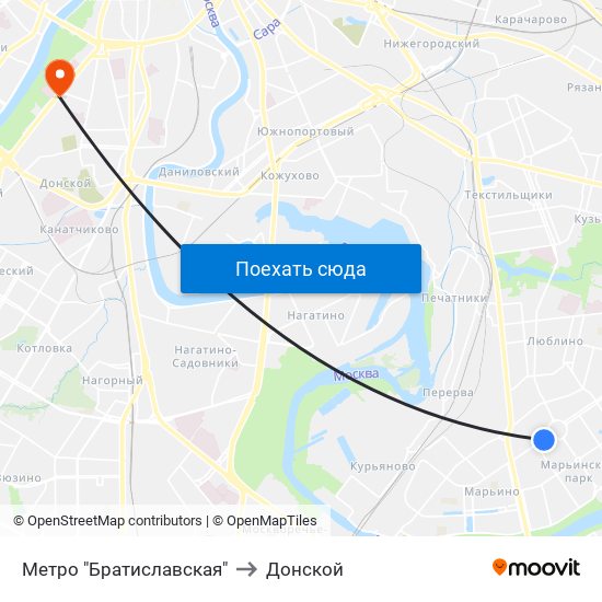 Метро "Братиславская" to Донской map