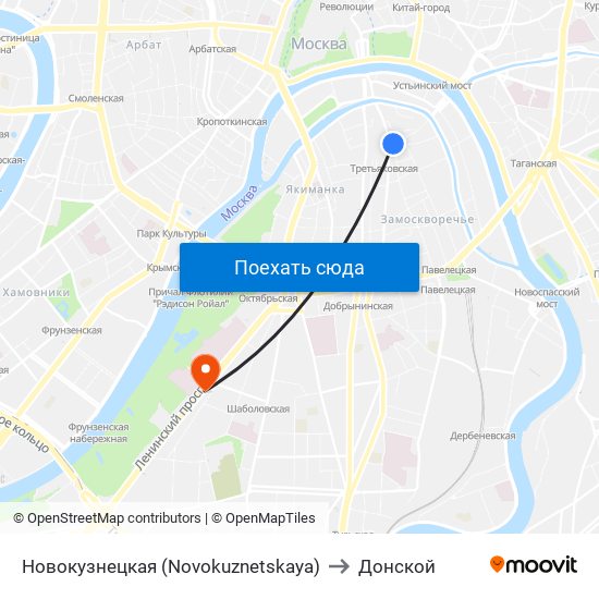 Новокузнецкая (Novokuznetskaya) to Донской map