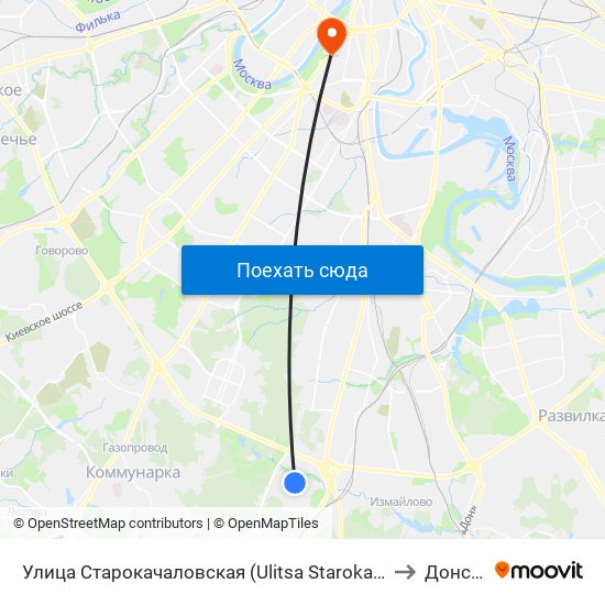 Улица Старокачаловская (Ulitsa Starokachalovskaya) to Донской map