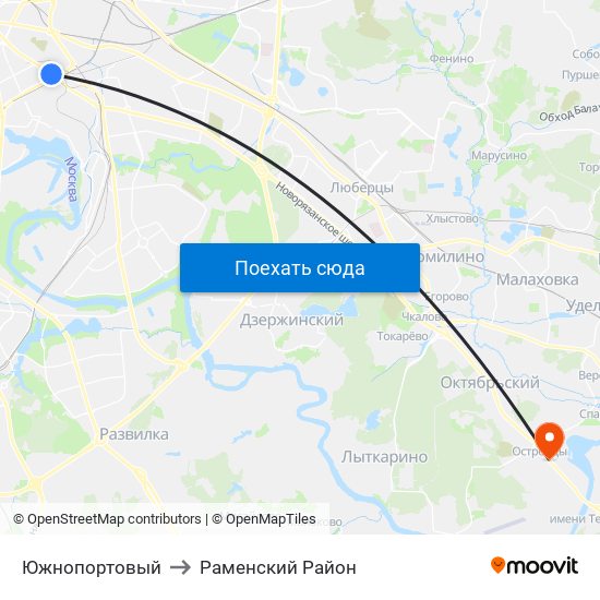 Южнопортовый to Раменский Район map