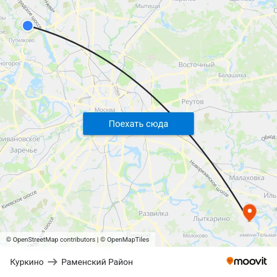 Куркино to Раменский Район map
