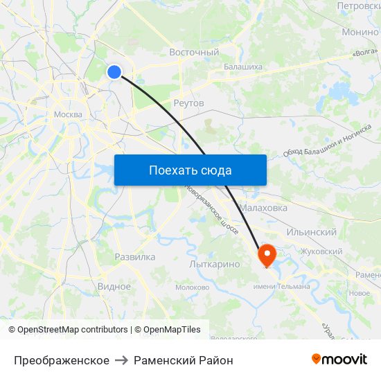 Преображенское to Раменский Район map