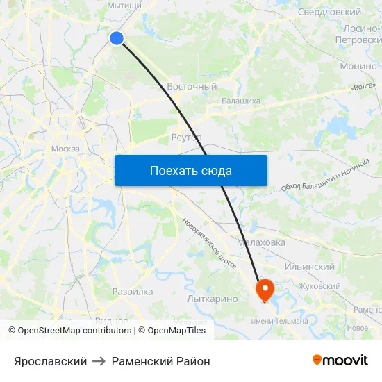 Ярославский to Раменский Район map