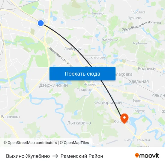 Выхино-Жулебино to Раменский Район map