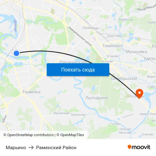 Марьино to Раменский Район map