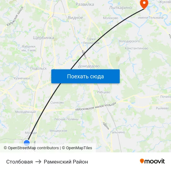 Столбовая to Раменский Район map