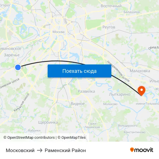 Московский to Раменский Район map
