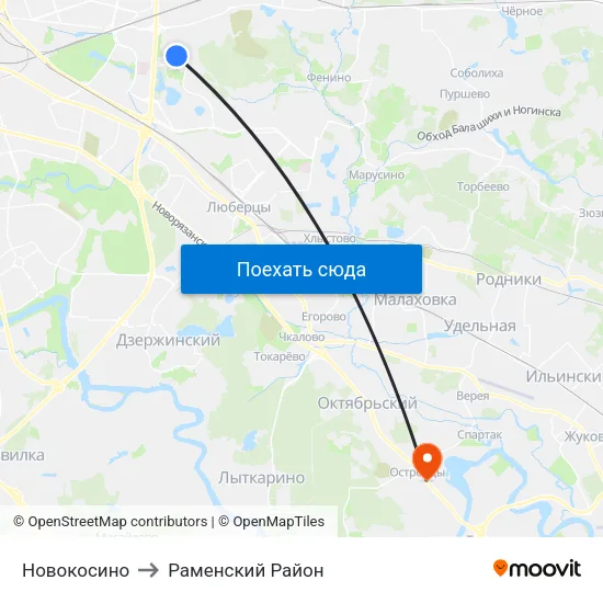 Новокосино to Раменский Район map