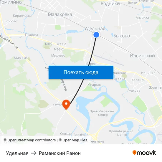 Удельная to Раменский Район map