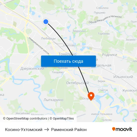 Косино-Ухтомский to Раменский Район map