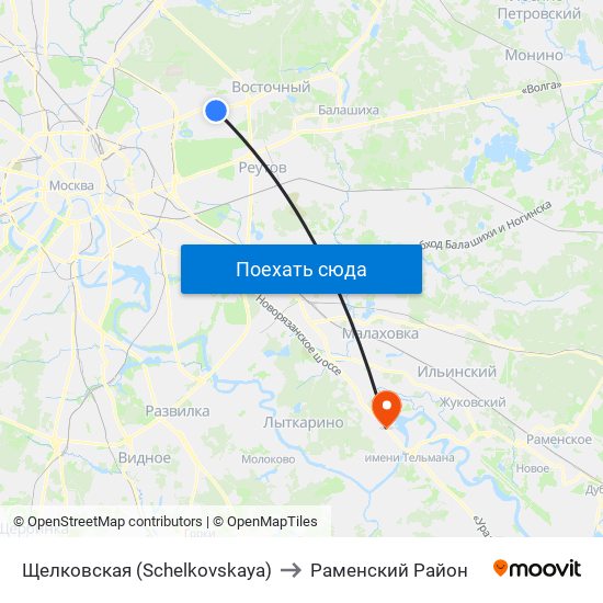 Щелковская (Schelkovskaya) to Раменский Район map