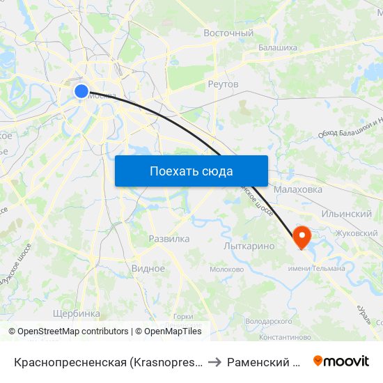 Краснопресненская (Krasnopresnenskaya) to Раменский Район map