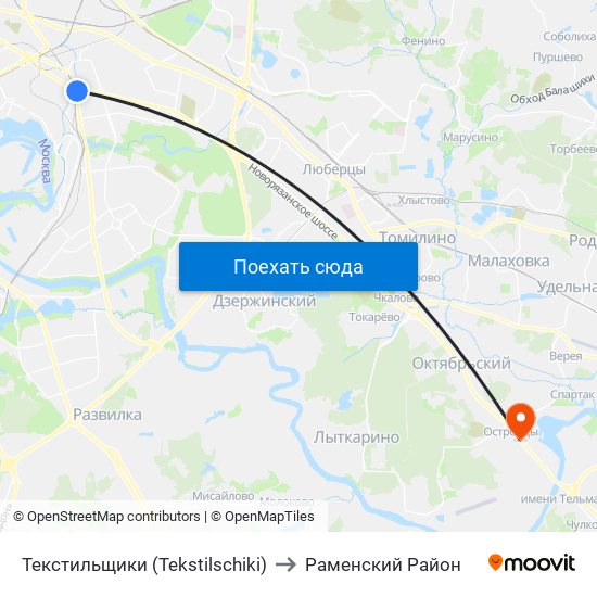 Текстильщики (Tekstilschiki) to Раменский Район map