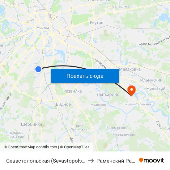 Севастопольская (Sevastopolskaya) to Раменский Район map