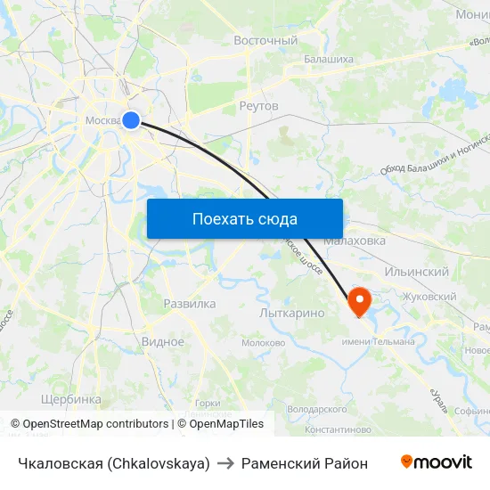 Чкаловская (Chkalovskaya) to Раменский Район map