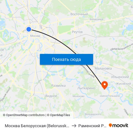 Москва Белорусская (Belorussky Station) to Раменский Район map