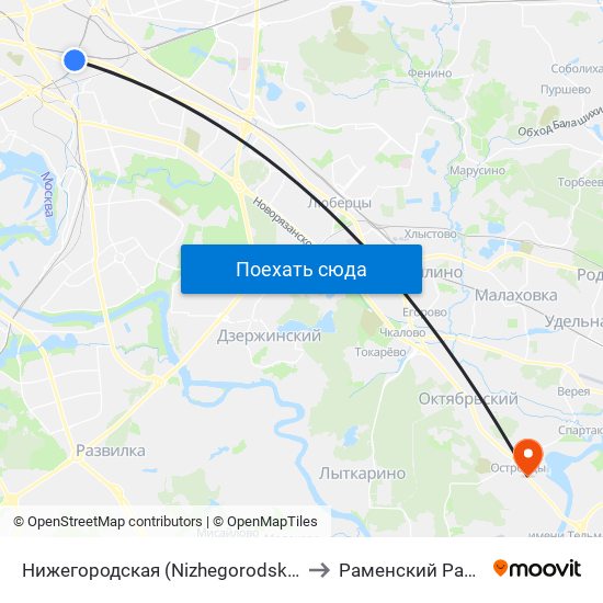 Нижегородская (Nizhegorodskaya) to Раменский Район map