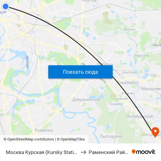 Москва Курская (Kursky Station) to Раменский Район map