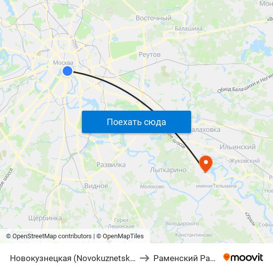 Новокузнецкая (Novokuznetskaya) to Раменский Район map