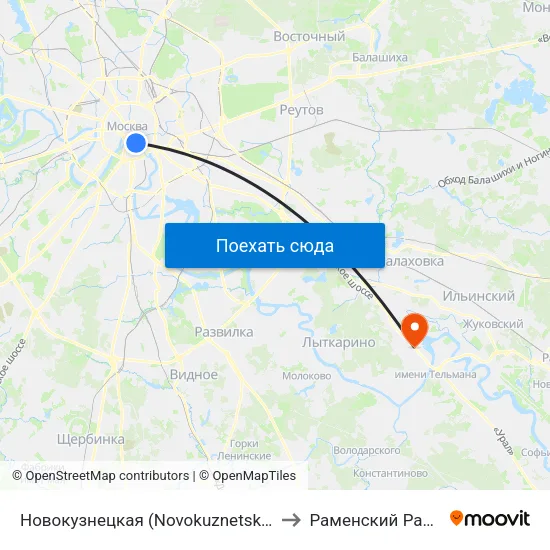 Новокузнецкая (Novokuznetskaya) to Раменский Район map