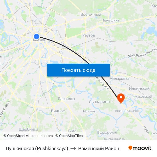 Пушкинская (Pushkinskaya) to Раменский Район map