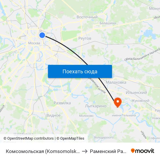 Комсомольская (Komsomolskaya) to Раменский Район map